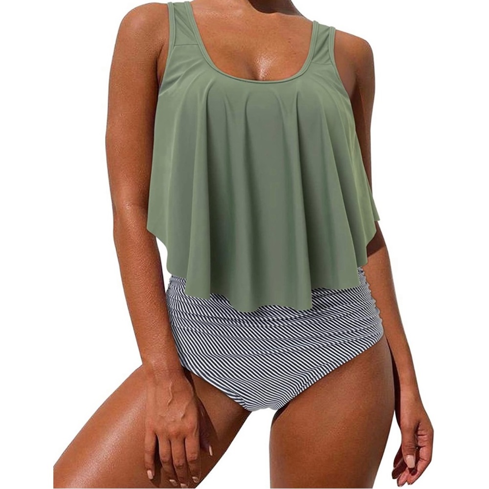Swimsuit Two Piece Top Tankini High Waisted Bathing Suit